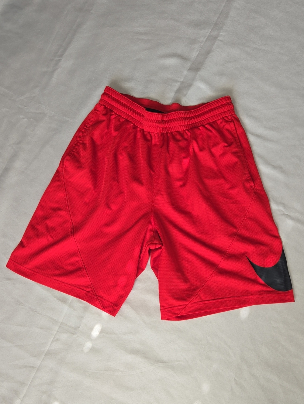 Nike Red Athletic Dri Fit Shorts with Black Swoosh Accent